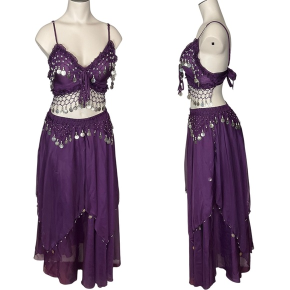 Western f.a.s.h.i.o.n. Dresses & Skirts - WESTERN FASHION sz S/M Belly Dancer Outfit Coin and Bead Accents Grape Purple
